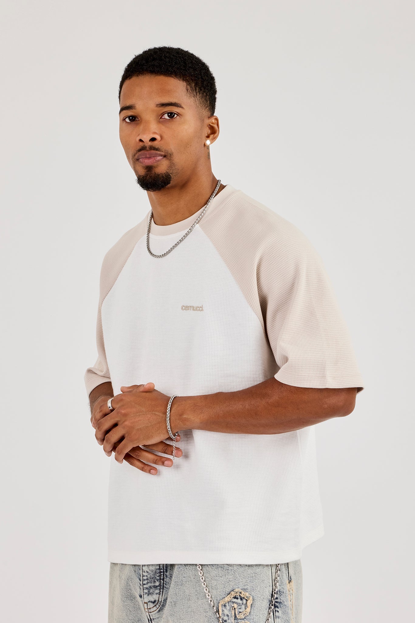 Waffle Raglan Logo T-Shirt - Stone
